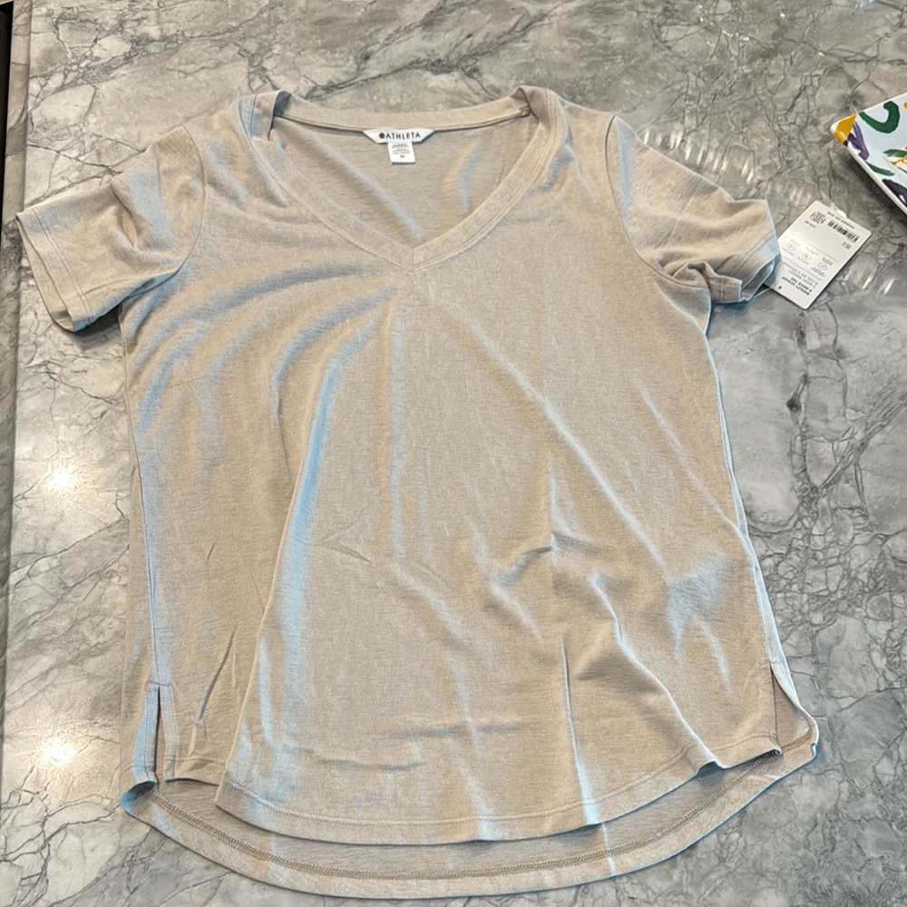 Athleta Relaxed Ribbed Cream Tan T-Shirt